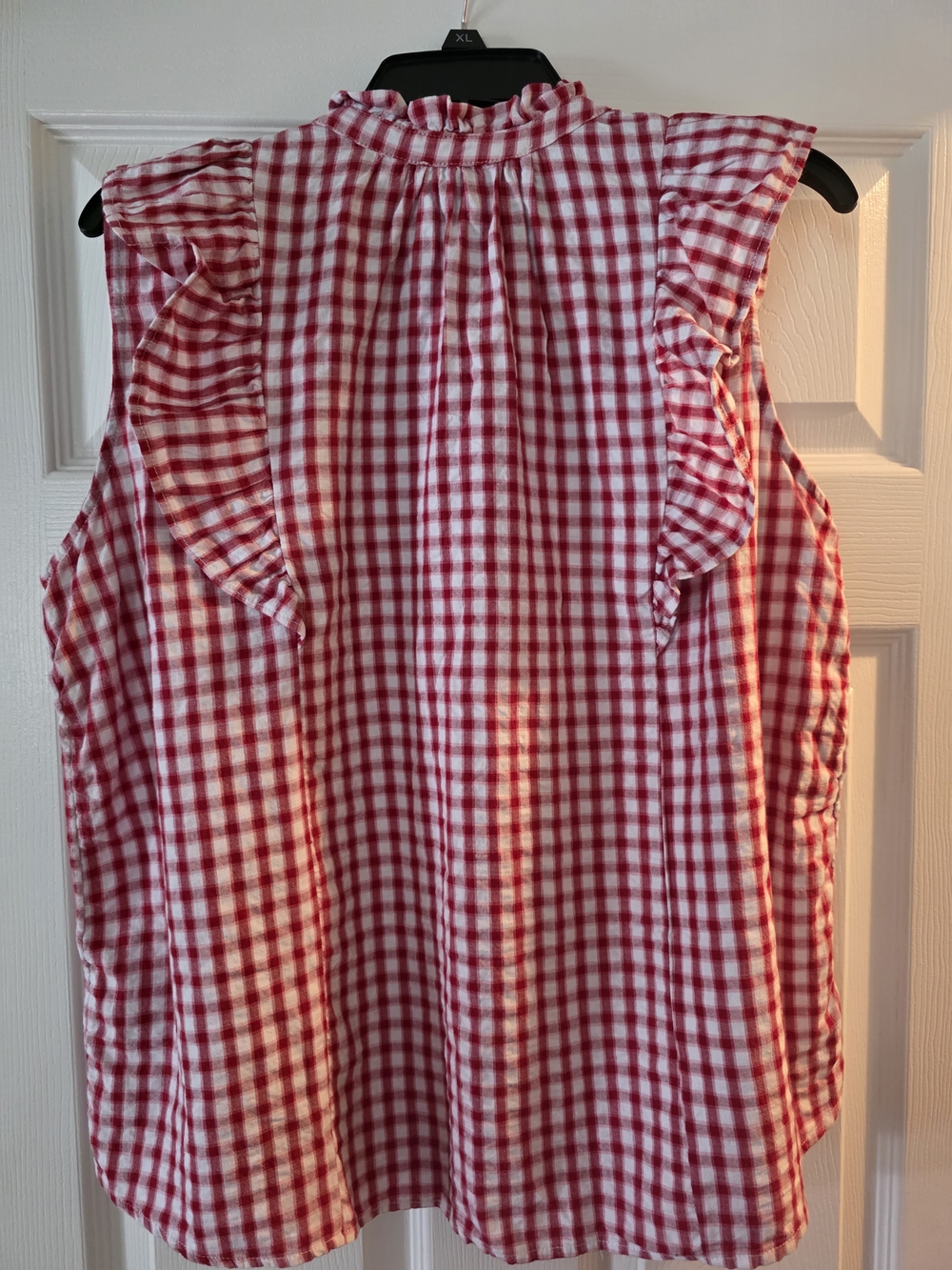 philosophy red & white gingham ruffle button-front top - Picture 3 of 3